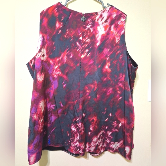 ELIE TAHARI 3X Silk abstract black purple red sleeveless zip up blouse shirt top - Picture 4 of 6